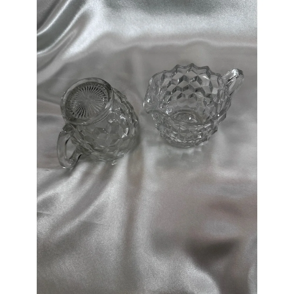 Fostoria‎ American Clear Glass 2 Cream and Sugar Sets Cube Pattern